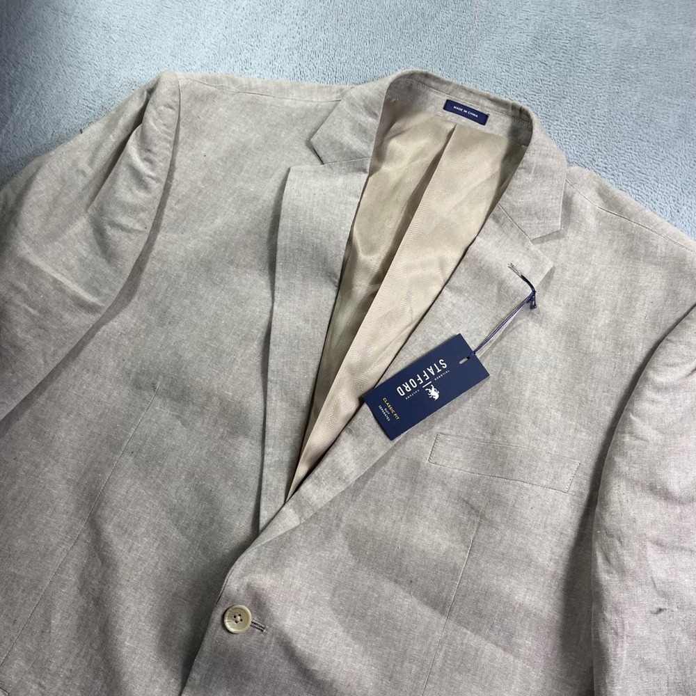 Stafford Tailored Culture Mens 50 Reg Tan Linen Blend Classic Fit Suit Jacket
